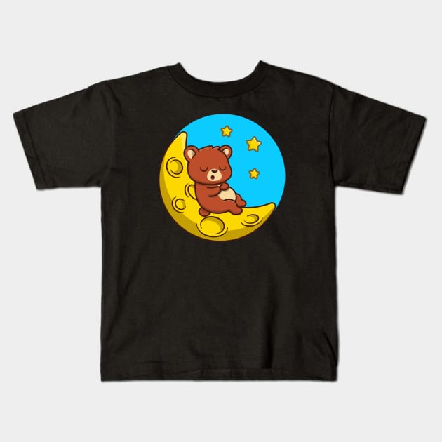 Cute Bear Sleeping On Moon Kids T-Shirt by Catalyst Labs